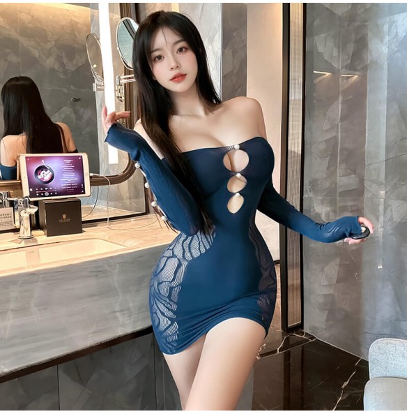 FEE ET MOI - Beaded Mesh Bodycon Dress (Blue) FEE ET MOI - Beaded Mesh Bodycon Dress (Blue)